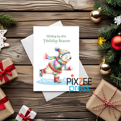 "Polar Bear Gliding By" - Holiday Greeting Card